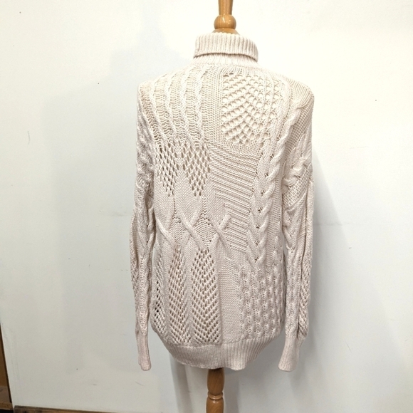 Athleta Cream Bedford Wool & Cashmere Sweater XS Fisherman Mock Neck - Picture 6 of 13